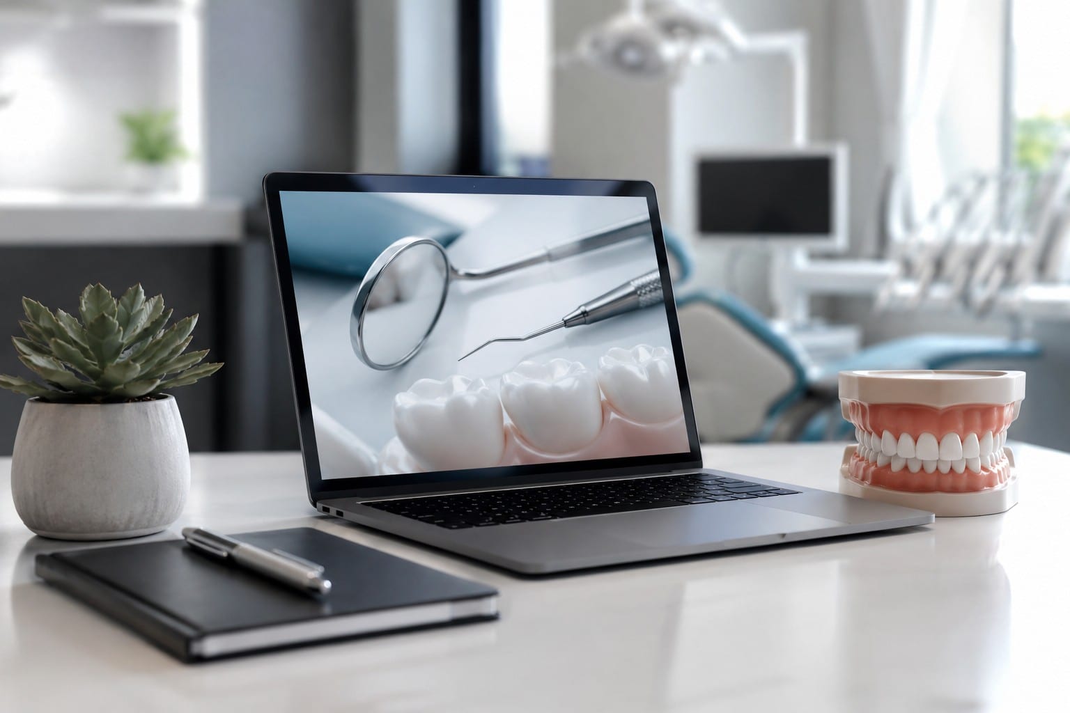 Chirurgien-dentiste évaluant les critères de choix d'une agence web spécialisée pour son cabinet