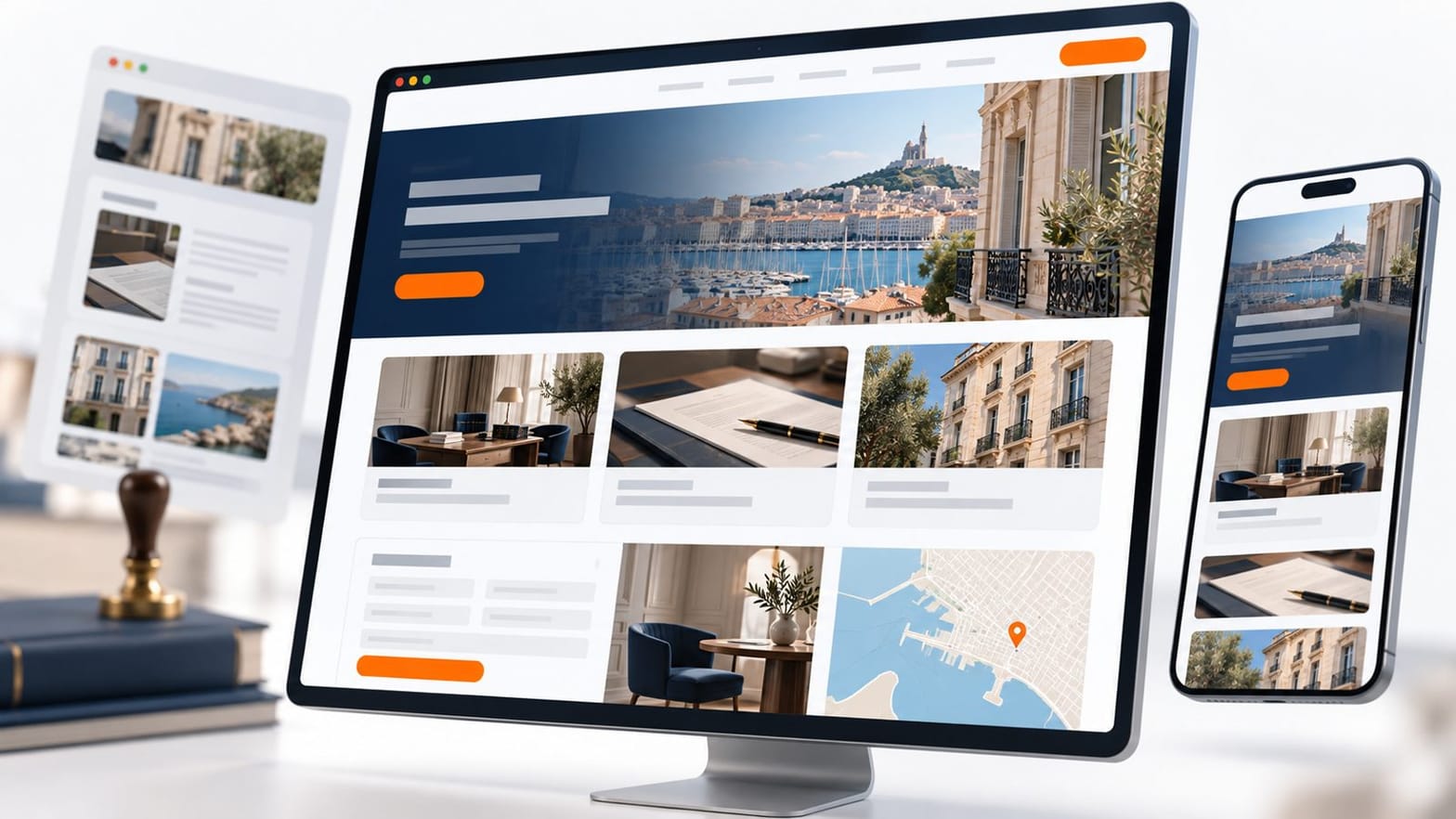 Site internet d'une étude notariale marseillaise affiché sur un ordinateur portable