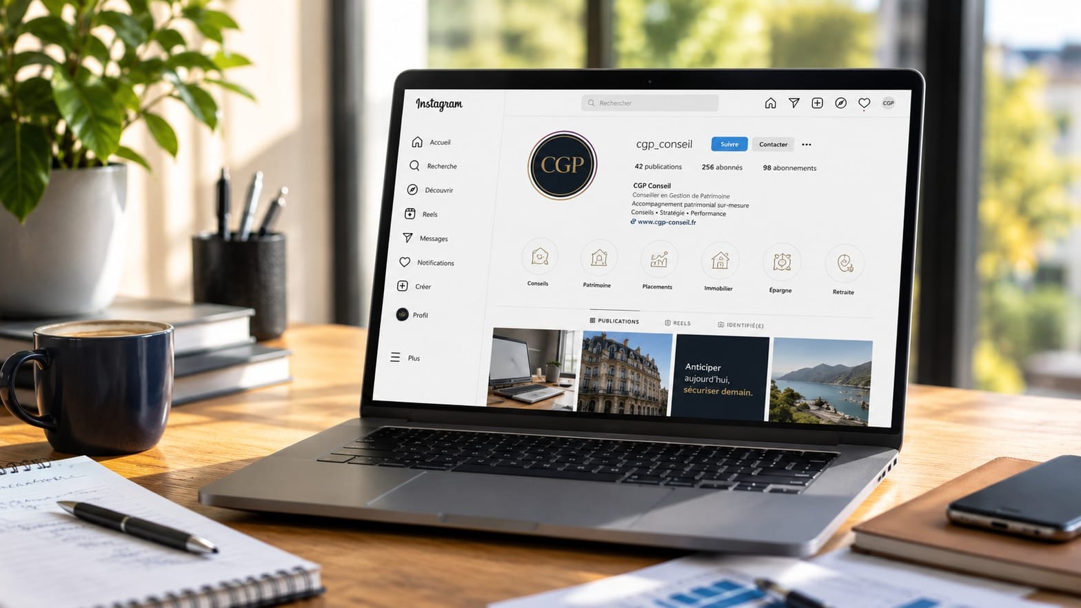 Conseiller en gestion de patrimoine publiant un contenu conforme sur les réseaux sociaux
