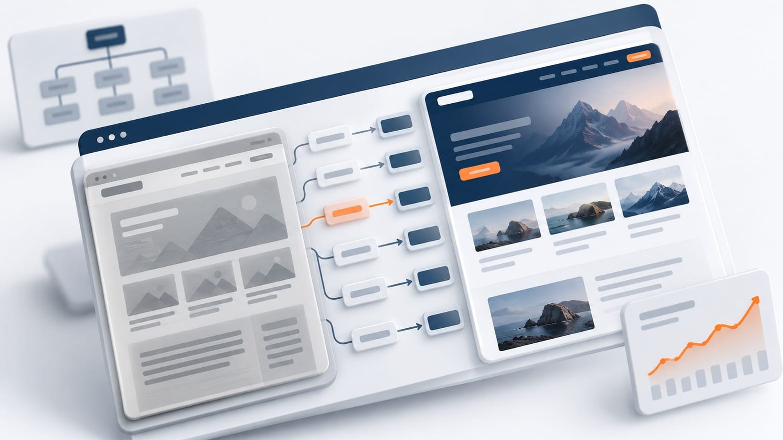 Écran affichant l'audit SEO d'un site en cours de refonte avec un plan de redirections