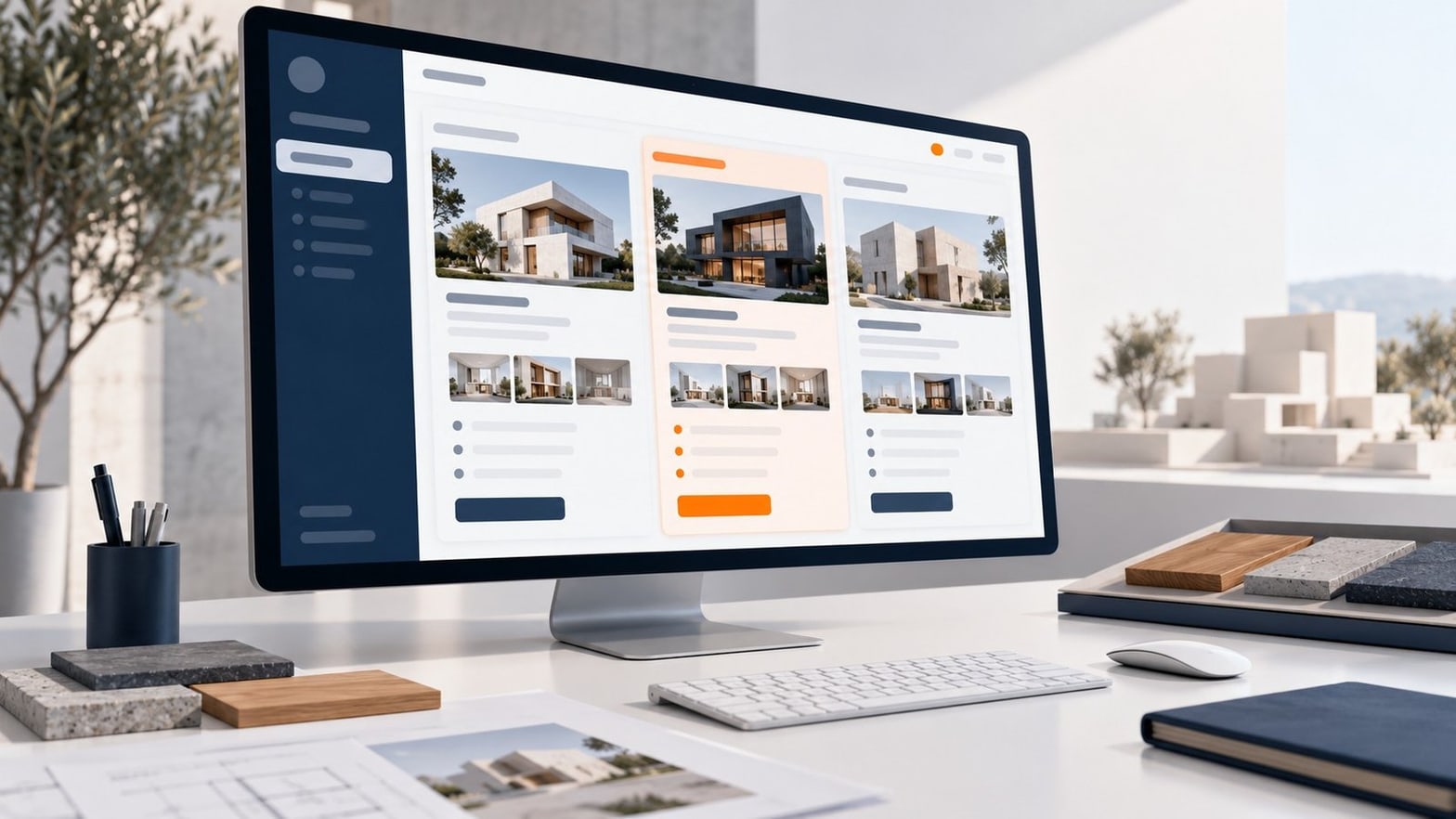 Architecte comparant plusieurs propositions de site internet sur son poste de travail