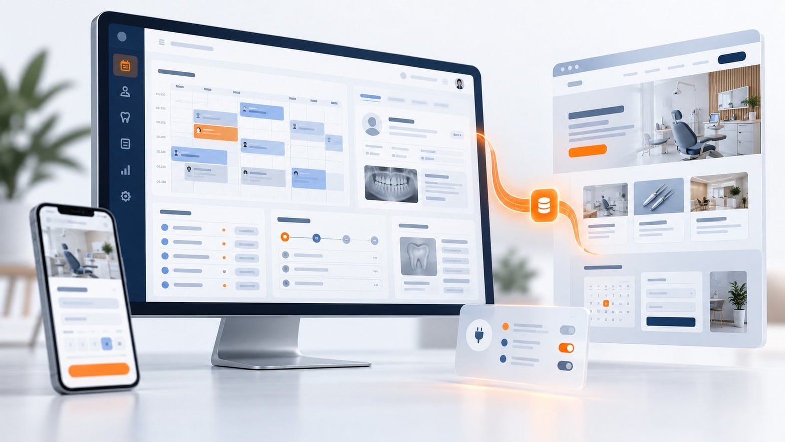 Chirurgien-dentiste consultant l'agenda de son logiciel dentaire relié au site internet de son cabinet